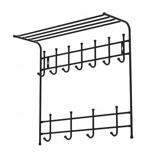 Вешалка настенная с полкой Nika, 11 крючков, 73 x 71 x 27 см, черный фото
