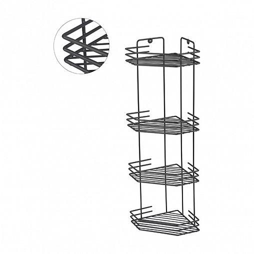 Полка в ванную угловая Рыжий кот, 4-х ярусная, 20,5 x 20,5 x 72 см, графит фото
