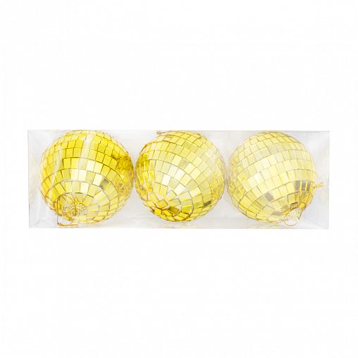Набор елочных шаров Диско, d 8 см, 3 шт, золото фото