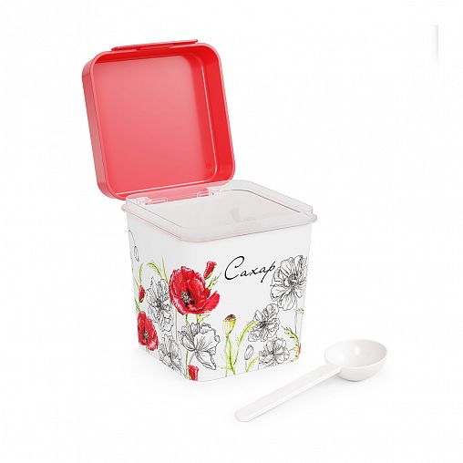 Банка для сыпучих продуктов Альтернатива Маки, с ложкой, 1,2 л, сахар фото