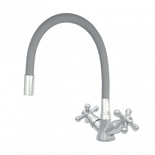 Смеситель для кухни Центр Сантехники Эко ЦС-СМ 25Г К М_Крест, с гибким изливом, серый фото