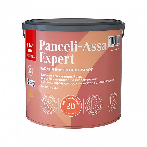 Лак для дерева Tikkurila Paneeli-Assa Expert (Панели-Ясся), акрилатный, полуматовый, база EP, 2,7 л фото