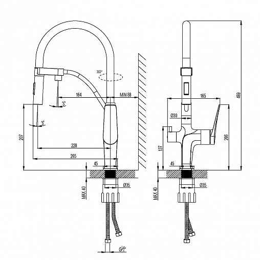 Смеситель для кухни Lemark Bronx LM3761GM, с подключением к фильтру, однорычажный, черный/хром фото
