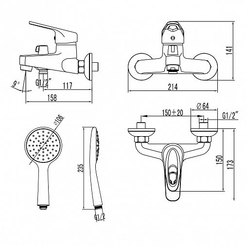 Смеситель для ванны Lemark Luna LM4134C, однорычажный, хром фото