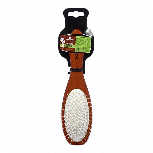 Расческа массажная Vortex Овал, деревянная с металлическими зубчиками, 22,5 x 6 x 3,5 см фото