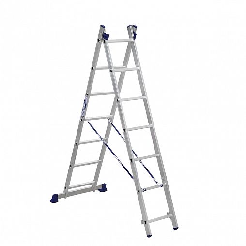 Лестница-стремянка двухсекционная Alumet H2 5207, алюминиевая, 2 x 7 ступеней, 2,87 - 3,72 м фото
