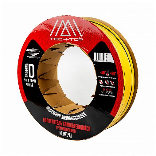 Уплотнитель промышленный D-профиль Tech-Top, 21 x 15 мм, бухта 50 м, черный фото Уплотнитель промышленный D-профиль Tech-Top, 21 x 15 мм, бухта 50 м, черный фото