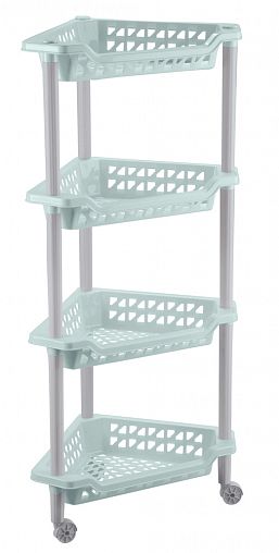 Этажерка угловая на колесах Бытпласт Тереза, 4 полки, 400 x 270 x 840 мм, светло-голубая фото