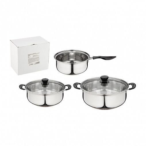 Набор посуды Promo, 5 предметов (кастрюли 1,25, 2,2 л + ковш 1,25 л + 2 крышки) фото