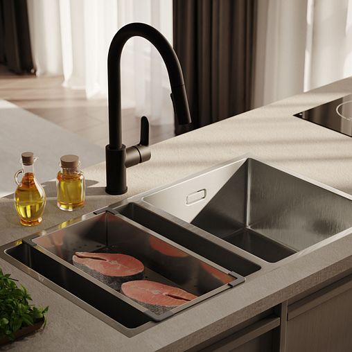 Смеситель для кухни IDDIS Cuba, с выдвижным изливом, черный матовый фото