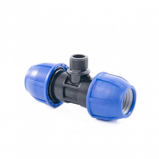 Тройник компрессионный для ПНД труб Lammin, наружная резьба, 20 x 1" фото