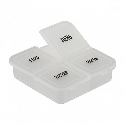 Таблетница Ecos, 4 секции, 6 x 6 x 1,7 см фото