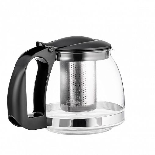 Чайник заварочный Lara, стеклянный, фильтр-нержавейка, 1,25 л, черный фото