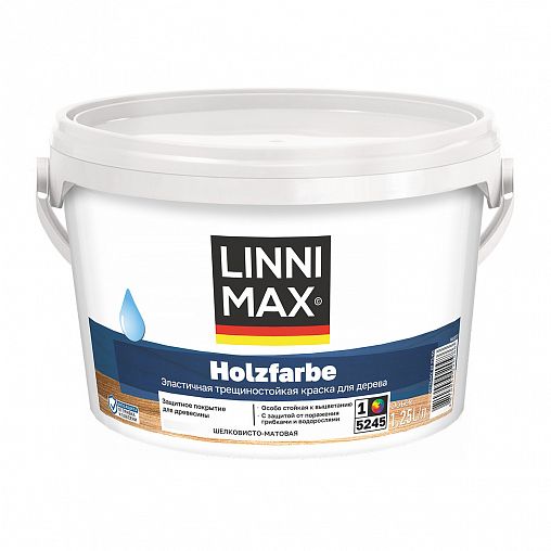 Краска по дереву Linnimax Holzfarbe, шелковисто-матовая, база 1, белая, 1,25 л фото