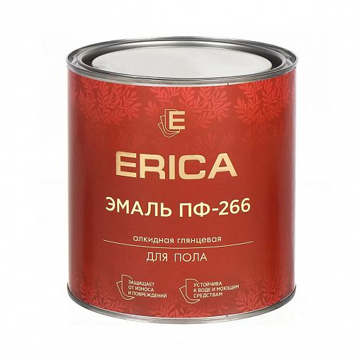 Эмаль ПФ-266 для пола Erica, алкидная, глянцевая, 2,6 кг, красно-коричневая фото