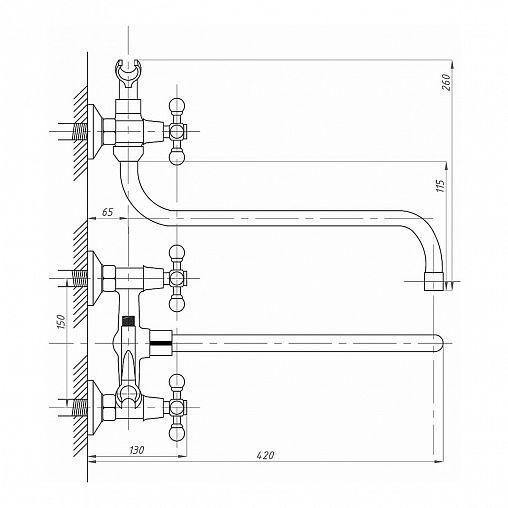Смеситель для ванны с душем Fauzt FZs-511-54, с длинным изливом, двухвентильный, хром фото
