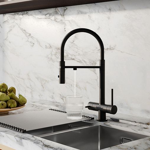 Смеситель для кухни IDDIS Ace, с гибким изливом и подключением к фильтру, черный матовый фото