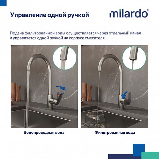 Смеситель для кухни Milardo Rora, с подключением к фильтру, сатин фото