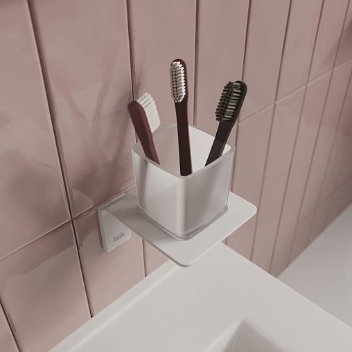 Стакан для зубных щеток IDDIS Slide, с настенным держателем, белый матовый фото