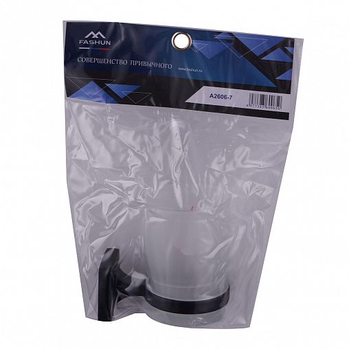 Стакан для зубных щеток Fashun A2606-7, с настенным держателем, стекло/металл, черный фото