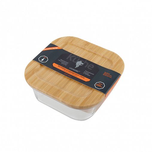 Контейнер Leonord Bambu, жаропрочное стекло, бамбуковая крышка, 0,5 л фото