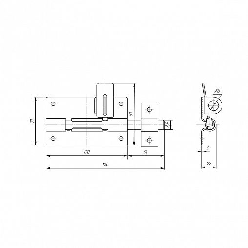 Засов дверной круглый с проушиной Секрет ЗД-12, серебро антик фото