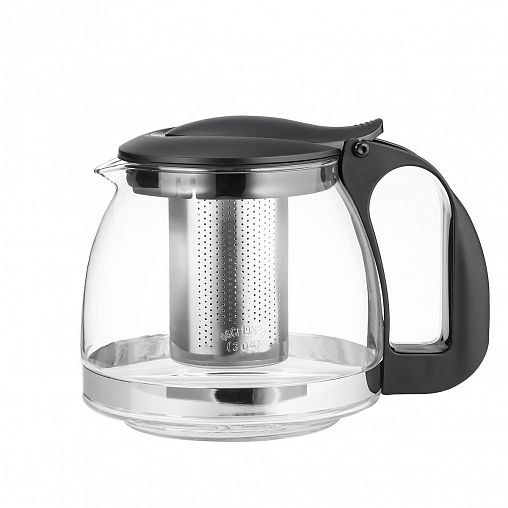 Чайник заварочный Lara, стеклянный, фильтр-нержавейка, 1,25 л, черный фото