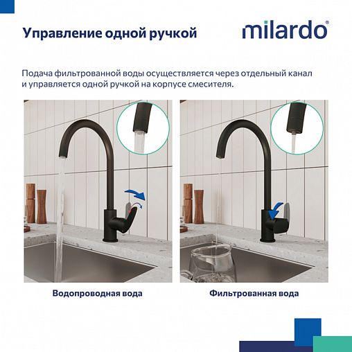 Смеситель для кухни Milardo Rora, с подключением к фильтру, черный матовый фото