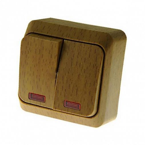 Выключатель 2-клавишный Systeme (Schneider) Electric Этюд BA10-006T, накладной, с подсветкой, бук фото