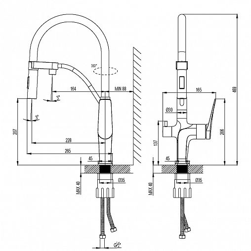 Смеситель для кухни Lemark Comfort LM3074C, с подключением к фильтру, однорычажный, черный/хром фото