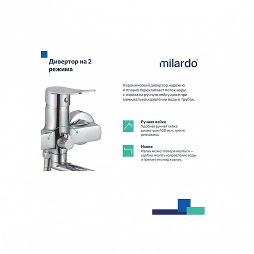 Смеситель для ванны с душем Milardo Demi DEMSB02M02, хром фото