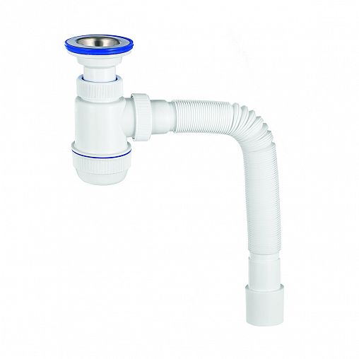 Сифон VIRPlast Элит Мини, с выпуском, 1 1/2" x 40 мм, с нержавеющей чашкой, гофротруба 800 мм фото