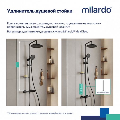 Душевая система с тропическим душем Milardo Ideal Spa, черная матовая фото