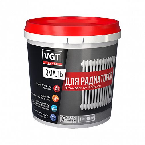 Эмаль для радиаторов VGT Профи ВД-АК-1179, акриловая, матовая, супербелая 1 кг фото