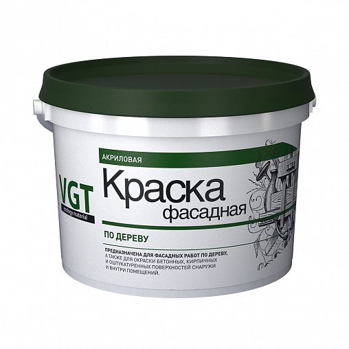 Краска фасадная по дереву VGT ВД-АК-1180, белая, 7 кг фото