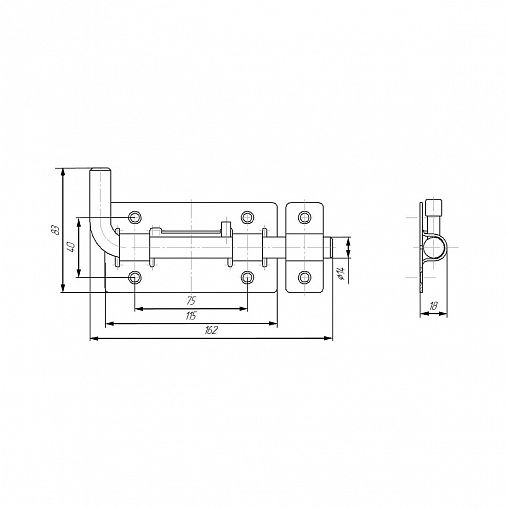 Засов дверной круглый Секрет ЗД-03, серебро антик фото