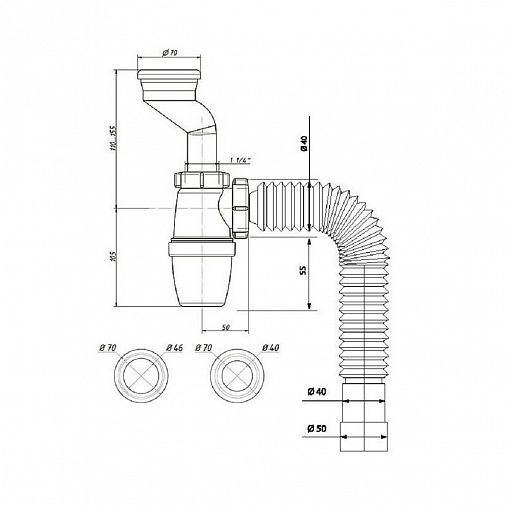 Сифон для писсуара Wirquin, 1 1/4" x 40 мм, с манжетами и с гофротрубой 800 мм фото Сифон для писсуара Wirquin, 1 1/4" x 40 мм, с манжетами и с гофротрубой 800 мм фото