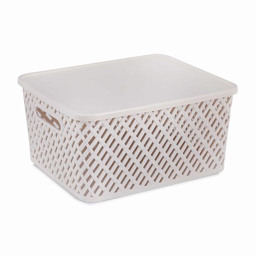 Корзина для хранения Альтернатива Плетенка, с крышкой, 35 x 29 x 17,5 см, бежевая фото