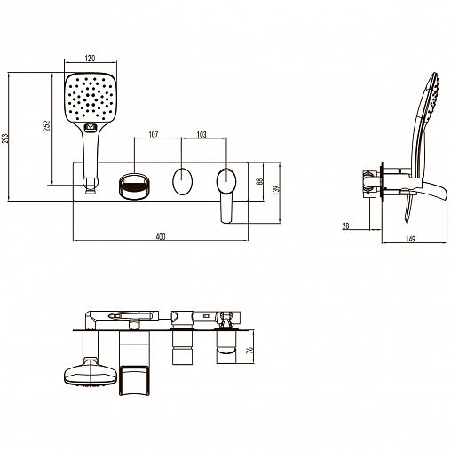 Смеситель для ванны Lemark Atlantiss LM3224C, встраиваемый, однорычажный, хром фото