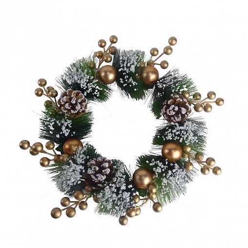 Венок новогодний Шишки и золотые ягоды, d 25 см фото