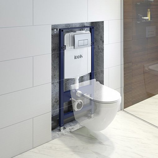 Инсталляция рамная для подвесного унитаза IDDIS Optima Home, с кнопкой (хром), 134 x 49,7 см фото