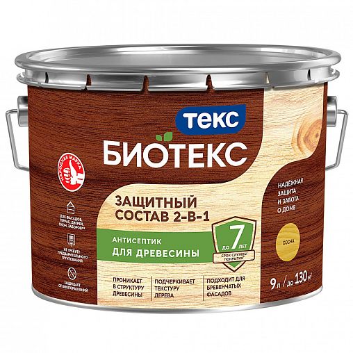 Защитный лессирующий состав для дерева Bioteks 2-в-1, 9 л, сосна фото