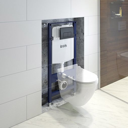 Инсталляция рамная для подвесного унитаза IDDIS Optima Home, с черной кнопкой, 134 x 49,7 см фото