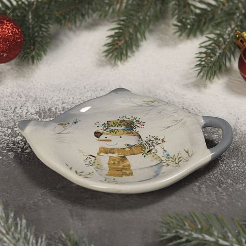 Подставка для чайного пакетика Доляна Рождественский снеговик, 12 х 8,4 х 1,5 см фото