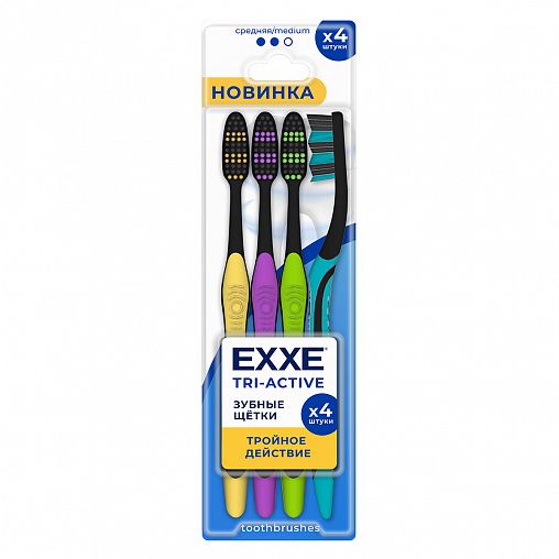 Зубная щетка EXXE Tri-active, средняя, 4 шт фото