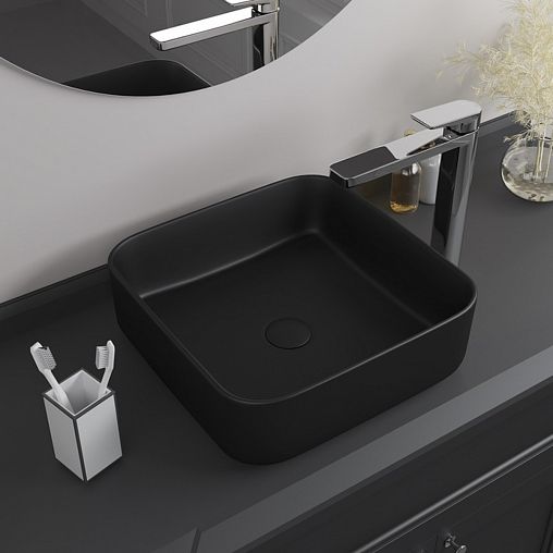 Раковина накладная Iddis Bridge, 39 x 39 x 13 см, черная матовая фото