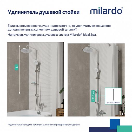Душевой комплект с тропическим душем Milardo Ideal Spa ILSSB3FM76, хром фото