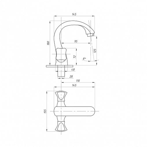 Смеситель для раковины с коротким изливом Профсан ПСМ-717-38, двухвентильный, хром фото
