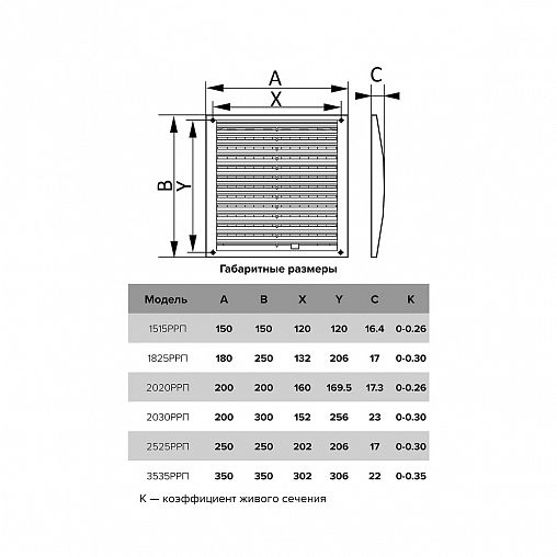 Регулируемая вентиляционная решетка Era 3535РРП, пластик, 350 x 350 мм фото