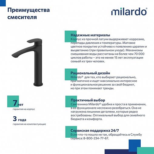 Смеситель для раковины Milardo Rora, черный матовый фото